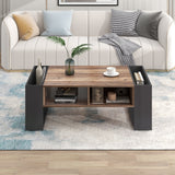 Wood grain coffee table, with a handleless drawer, a storage compartment and rear storage compartment, double-sided storage. With storage compartments on both sides.Office, living room sofa t_3