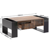 Wood grain coffee table, with a handleless drawer, a storage compartment and rear storage compartment, double-sided storage. With storage compartments on both sides.Office, living room sofa t_8