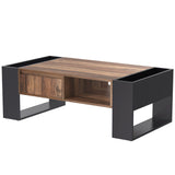 Wood grain coffee table, with a handleless drawer, a storage compartment and rear storage compartment, double-sided storage. With storage compartments on both sides.Office, living room sofa t_10