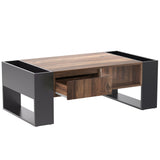 Wood grain coffee table, with a handleless drawer, a storage compartment and rear storage compartment, double-sided storage. With storage compartments on both sides.Office, living room sofa t_9