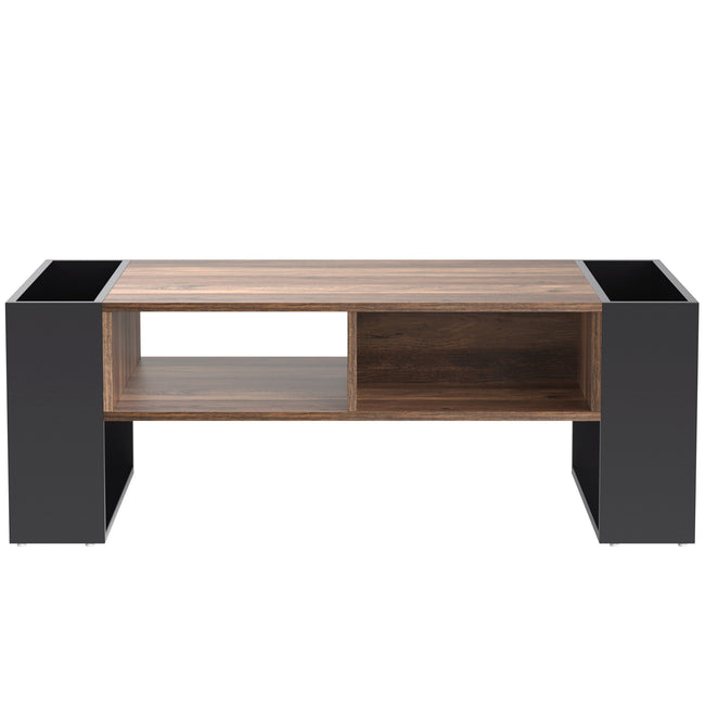Wood grain coffee table, with a handleless drawer, a storage compartment and rear storage compartment, double-sided storage. With storage compartments on both sides.Office, living room sofa t_13