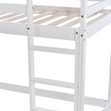 Bunk Bed with 3-step-ladder, Kids Children, House Bed, 3FT Solid Pine Wood Single Bed Frame, with Fall Protection and Fences, brown MDF Roof, white Bed (90x190cm)_21