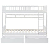 Bunk Bed, Kids Children, 3FT Solid Pine Wood Single Bed Frame & under Bed Slide Drawer Storage, with Shelf, White (90x190cm)_7