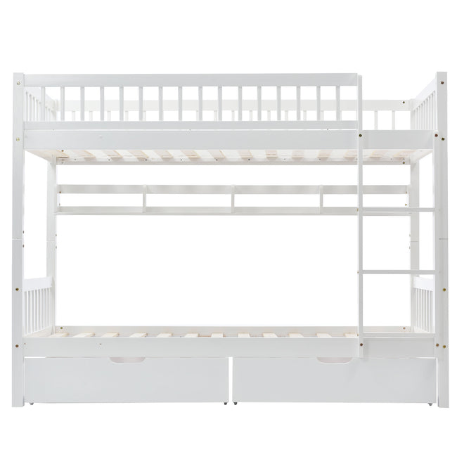 Bunk Bed, Kids Children, 3FT Solid Pine Wood Single Bed Frame & under Bed Slide Drawer Storage, with Shelf, White (90x190cm)_8