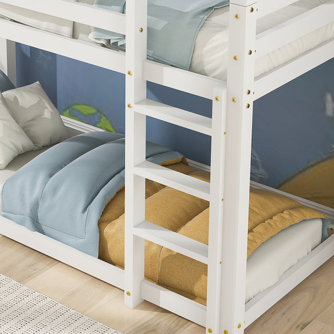 Bunk Bed with 3-step-ladder, Kids Children, House Bed, 3FT Solid Pine Wood Single Bed Frame, with Fall Protection and Fences, brown MDF Roof, white Bed (90x190cm)_17