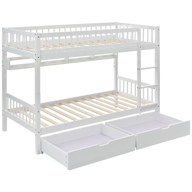 Bunk Bed, Kids Children, 3FT Solid Pine Wood Single Bed Frame & under Bed Slide Drawer Storage, with Shelf, White (90x190cm)_10