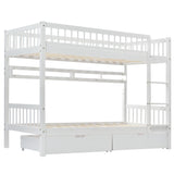 Bunk Bed, Kids Children, 3FT Solid Pine Wood Single Bed Frame & under Bed Slide Drawer Storage, with Shelf, White (90x190cm)_11