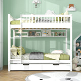 Bunk Bed, Kids Children, 3FT Solid Pine Wood Single Bed Frame & under Bed Slide Drawer Storage, with Shelf, White (90x190cm)_1