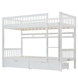 Bunk Bed, Kids Children, 3FT Solid Pine Wood Single Bed Frame & under Bed Slide Drawer Storage, with Shelf, White (90x190cm)_9