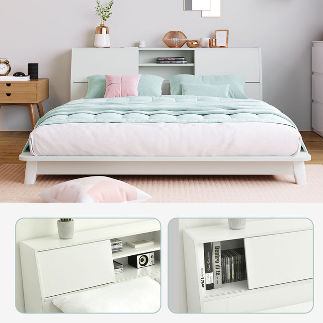 Wooden Storage Bed with Storage Headboard 4FT6 Double Solid Pine White Bed Furniture Frame for Adults, Kids, Teenagers_7
