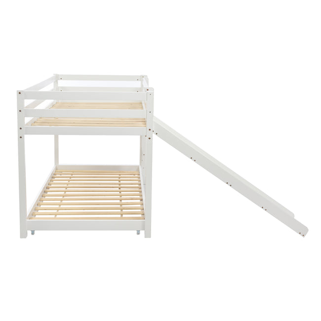 Children's Cabin Bed Frame with Slide & Ladder, Bunk Bed for Kids with Adjustable Ladder and Slide, Adjustable Lower Bed (White, 190x90cm+200x90cm)_10