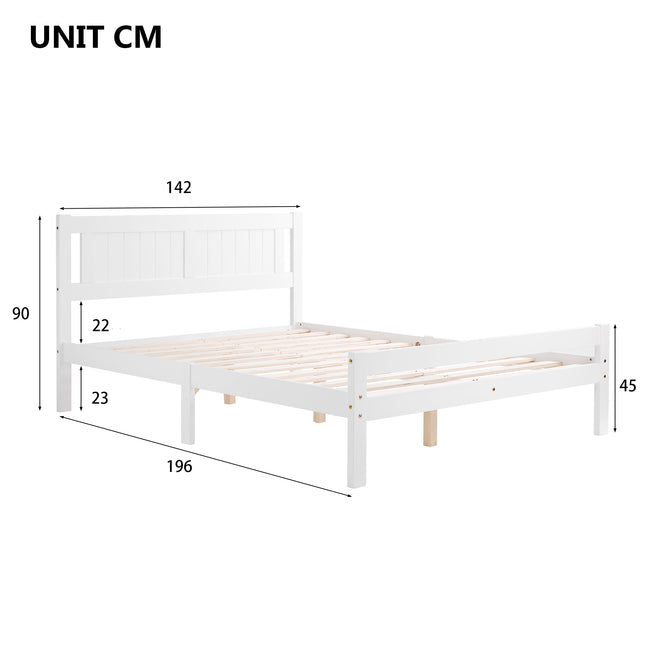 Double Bed White. Solid Wooden Bed Frame Solid Wood Bedroom Furniture For Adults, Kids, Teenagers 4ft6 Double (White 190x135cm)_3