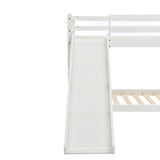 Children's Cabin Bed Frame with Slide & Ladder, Bunk Bed for Kids with Adjustable Ladder and Slide, Adjustable Lower Bed (White, 190x90cm+200x90cm)_15