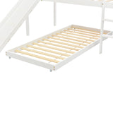 Children's Cabin Bed Frame with Slide & Ladder, Bunk Bed for Kids with Adjustable Ladder and Slide, Adjustable Lower Bed (White, 190x90cm+200x90cm)_12