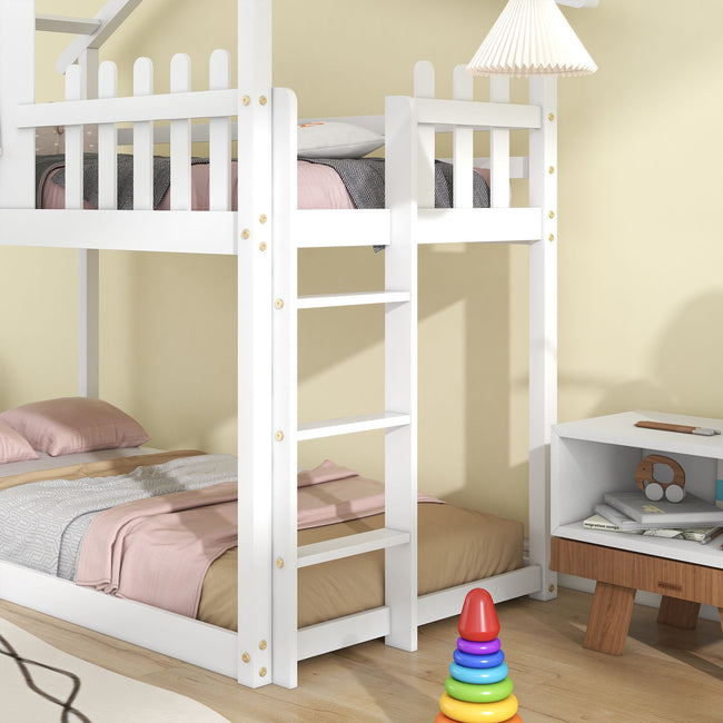 3FT Children's Bunk Bed Frame with Ladder, House Bed, Bunk Bed for Kids, Teenagers (White, 190x90cm)_7