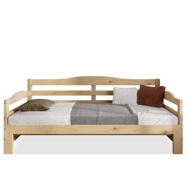 Daybed Cabin Bed SIngle Guest Bed Sofa Bed, Pull out Trundle for Living Room and Bedroom - (3 FT) 90 x190 cm -Natural_2