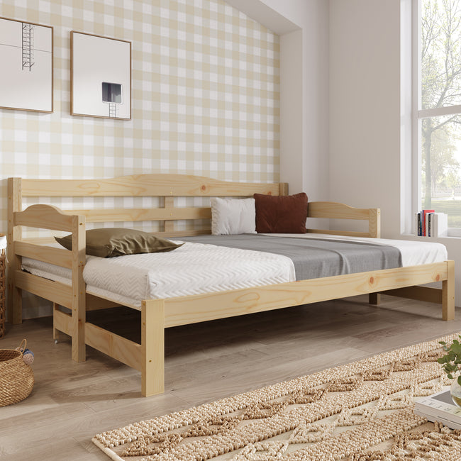 Daybed Cabin Bed SIngle Guest Bed Sofa Bed, Pull out Trundle for Living Room and Bedroom - (3 FT) 90 x190 cm -Natural_12