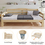 Daybed Cabin Bed SIngle Guest Bed Sofa Bed, Pull out Trundle for Living Room and Bedroom - (3 FT) 90 x190 cm -Natural_3