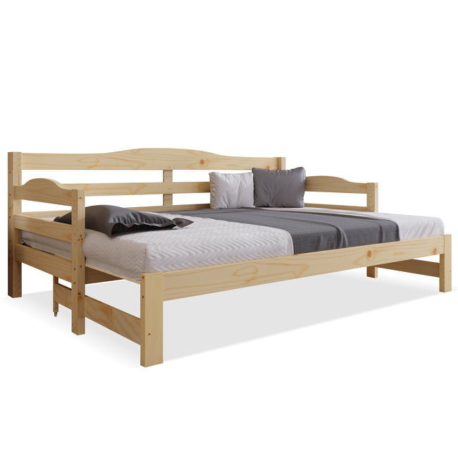 Daybed Cabin Bed SIngle Guest Bed Sofa Bed, Pull out Trundle for Living Room and Bedroom - (3 FT) 90 x190 cm -Natural_1