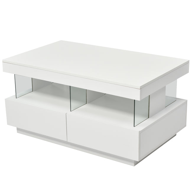 White High Gloss LED Coffee Table, Tea Table with 16 Colors LED Lights, Coffee Table with 2 Drawers and Open Storage Space, Rectangular Table for Office, Store and Living Room 100*60*49.5cm_22