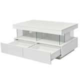 White High Gloss LED Coffee Table, Tea Table with 16 Colors LED Lights, Coffee Table with 2 Drawers and Open Storage Space, Rectangular Table for Office, Store and Living Room 100*60*49.5cm_20