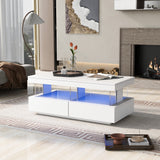 White High Gloss LED Coffee Table, Tea Table with 16 Colors LED Lights, Coffee Table with 2 Drawers and Open Storage Space, Rectangular Table for Office, Store and Living Room 100*60*49.5cm_10