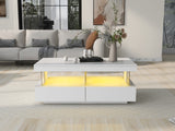 White High Gloss LED Coffee Table, Tea Table with 16 Colors LED Lights, Coffee Table with 2 Drawers and Open Storage Space, Rectangular Table for Office, Store and Living Room 100*60*49.5cm_4