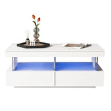 White High Gloss LED Coffee Table, Tea Table with 16 Colors LED Lights, Coffee Table with 2 Drawers and Open Storage Space, Rectangular Table for Office, Store and Living Room 100*60*49.5cm_7