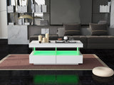White High Gloss LED Coffee Table, Tea Table with 16 Colors LED Lights, Coffee Table with 2 Drawers and Open Storage Space, Rectangular Table for Office, Store and Living Room 100*60*49.5cm_6