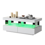 White High Gloss LED Coffee Table, Tea Table with 16 Colors LED Lights, Coffee Table with 2 Drawers and Open Storage Space, Rectangular Table for Office, Store and Living Room 100*60*49.5cm_8