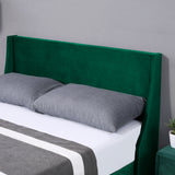 Double Bed Velvet Dark Green 4FT6 Upholstered Bed with Winged Headboard, Wood Slat Support_7