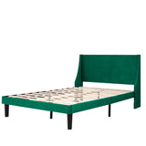 Double Bed Velvet Dark Green 4FT6 Upholstered Bed with Winged Headboard, Wood Slat Support_13