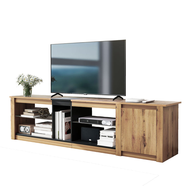 TV Stand Cabinet  Industrial TV Table Modern TV Cabinet Stand with Open Storage Shelf and One  Cabinet for Living Room Home Entertainment Center Rustic Brown 180*35*47_12