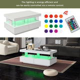 White High Gloss LED Coffee Table, Tea Table with 16 Colors LED Lights, Coffee Table with 2 Drawers and Open Storage Space, Rectangular Table for Office, Store and Living Room 100*60*49.5cm_23