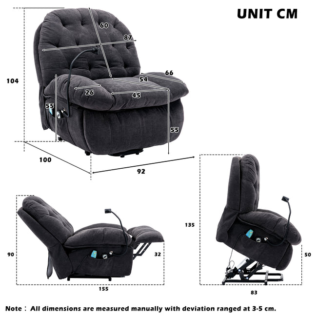 Power Recliner Chair with Lift, Heat and Massage for Elderly Side Pockets Phone Holder Single Recliner Chairs for Living Room_19