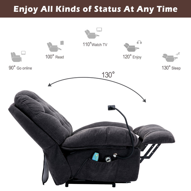 Power Recliner Chair with Lift, Heat and Massage for Elderly Side Pockets Phone Holder Single Recliner Chairs for Living Room_18