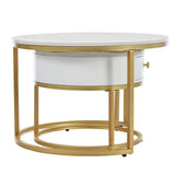 Round Coffee Tables with drawer, Removable Set of 2 End Table, Nesting Tables with Storage Gold Metal Frame Legs and Marble Pattern (non-rock slab)Top for Living Room, Bedroom, Office, Balcon_12