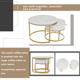 Round Coffee Tables with drawer, Removable Set of 2 End Table, Nesting Tables with Storage Gold Metal Frame Legs and Marble Pattern (non-rock slab)Top for Living Room, Bedroom, Office, Balcon_3