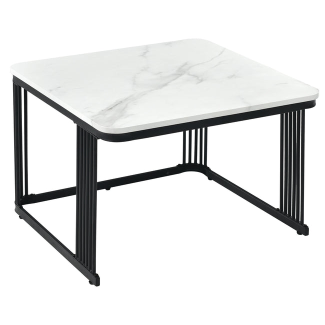 Nest of 2 Tables  Square Coffee Table Coffee Table Set Nesting Sofa Table Multi-functional End Side Table Nesting Tables with Black Metal Frame Legs and Marble Pattern White Top for Living Ro_8