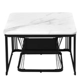 Nest of 2 Tables  Square Coffee Table Coffee Table Set Nesting Sofa Table Multi-functional End Side Table Nesting Tables with Black Metal Frame Legs and Marble Pattern White Top for Living Ro_6