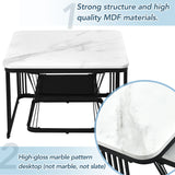 Nest of 2 Tables  Square Coffee Table Coffee Table Set Nesting Sofa Table Multi-functional End Side Table Nesting Tables with Black Metal Frame Legs and Marble Pattern White Top for Living Ro_19