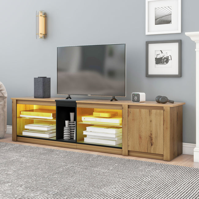 TV Stand Cabinet  Industrial TV Table Modern TV Cabinet Stand with Open Storage Shelf and One  Cabinet for Living Room Home Entertainment Center Rustic Brown 180*35*47_9