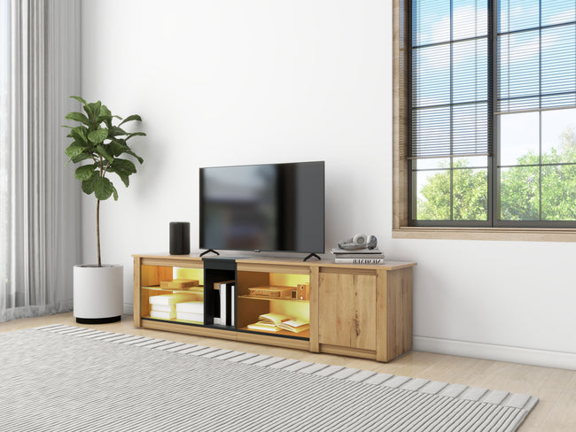 TV Stand Cabinet  Industrial TV Table Modern TV Cabinet Stand with Open Storage Shelf and One  Cabinet for Living Room Home Entertainment Center Rustic Brown 180*35*47_4