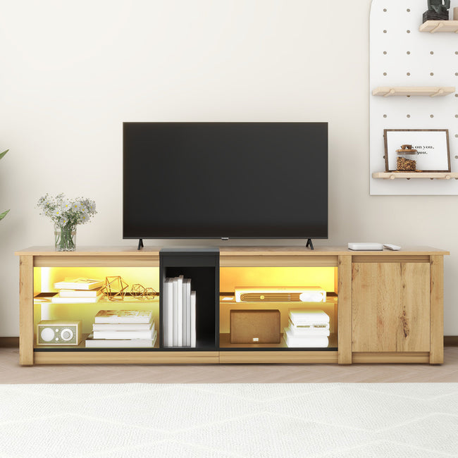 TV Stand Cabinet  Industrial TV Table Modern TV Cabinet Stand with Open Storage Shelf and One  Cabinet for Living Room Home Entertainment Center Rustic Brown 180*35*47_0