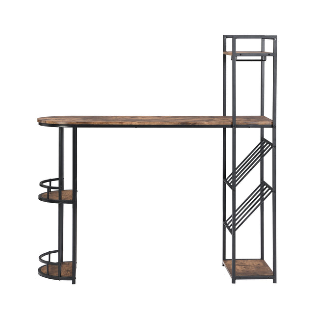 Industrial Bar Table Set with 2 Chairs, Counter Height Kitchen Dining Table, Wine Rack, and Side Storage,  (Rustic Brown)_11