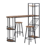 Industrial Bar Table Set with 2 Chairs, Counter Height Kitchen Dining Table, Wine Rack, and Side Storage,  (Rustic Brown)_4