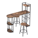 Industrial Bar Table Set with 2 Chairs, Counter Height Kitchen Dining Table, Wine Rack, and Side Storage,  (Rustic Brown)_3