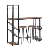 Industrial Bar Table Set with 2 Chairs, Counter Height Kitchen Dining Table, Wine Rack, and Side Storage,  (Rustic Brown)_5