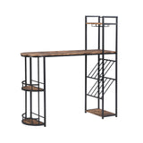 Industrial Bar Table Set with 2 Chairs, Counter Height Kitchen Dining Table, Wine Rack, and Side Storage,  (Rustic Brown)_9