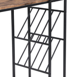 Industrial Bar Table Set with 2 Chairs, Counter Height Kitchen Dining Table, Wine Rack, and Side Storage,  (Rustic Brown)_13
